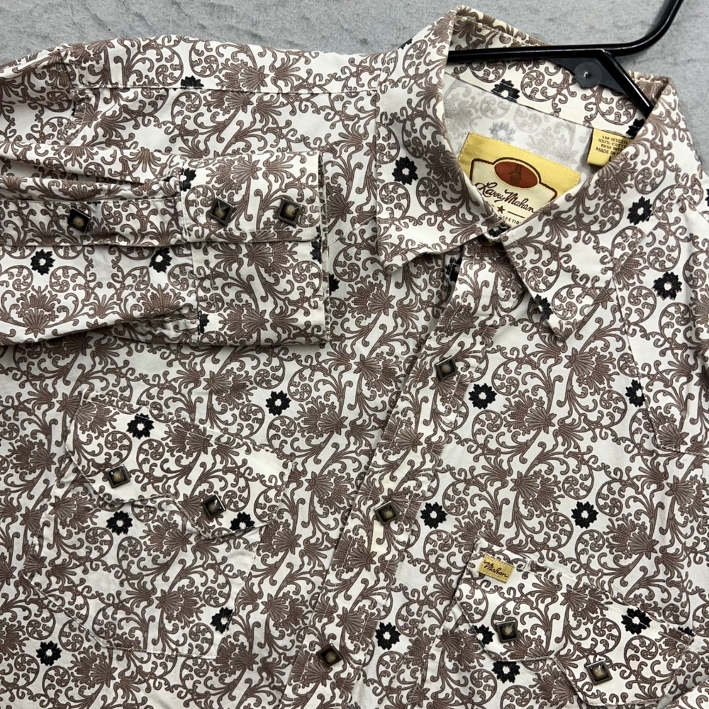 Larry Mahan Cowboy Collection Mens Large Western Pearl Snap Scroll Print Shirt